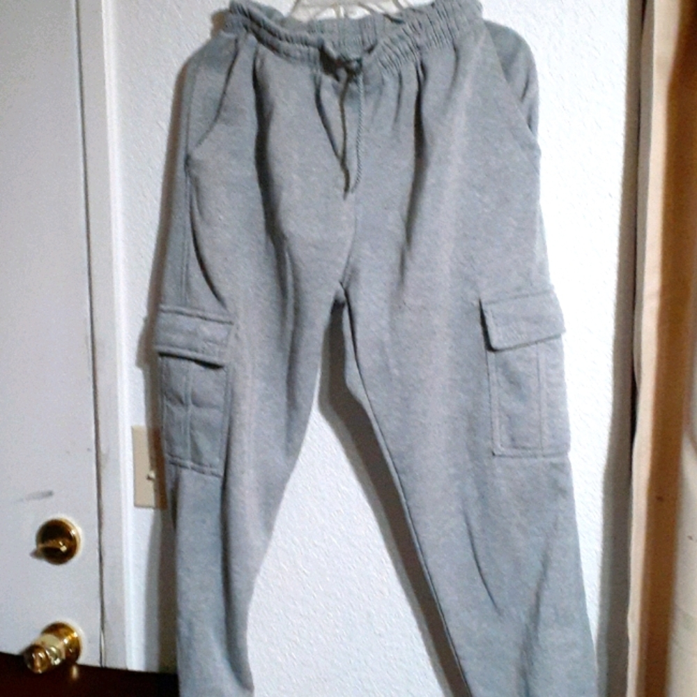 Gray sweatpants, size large with pockets